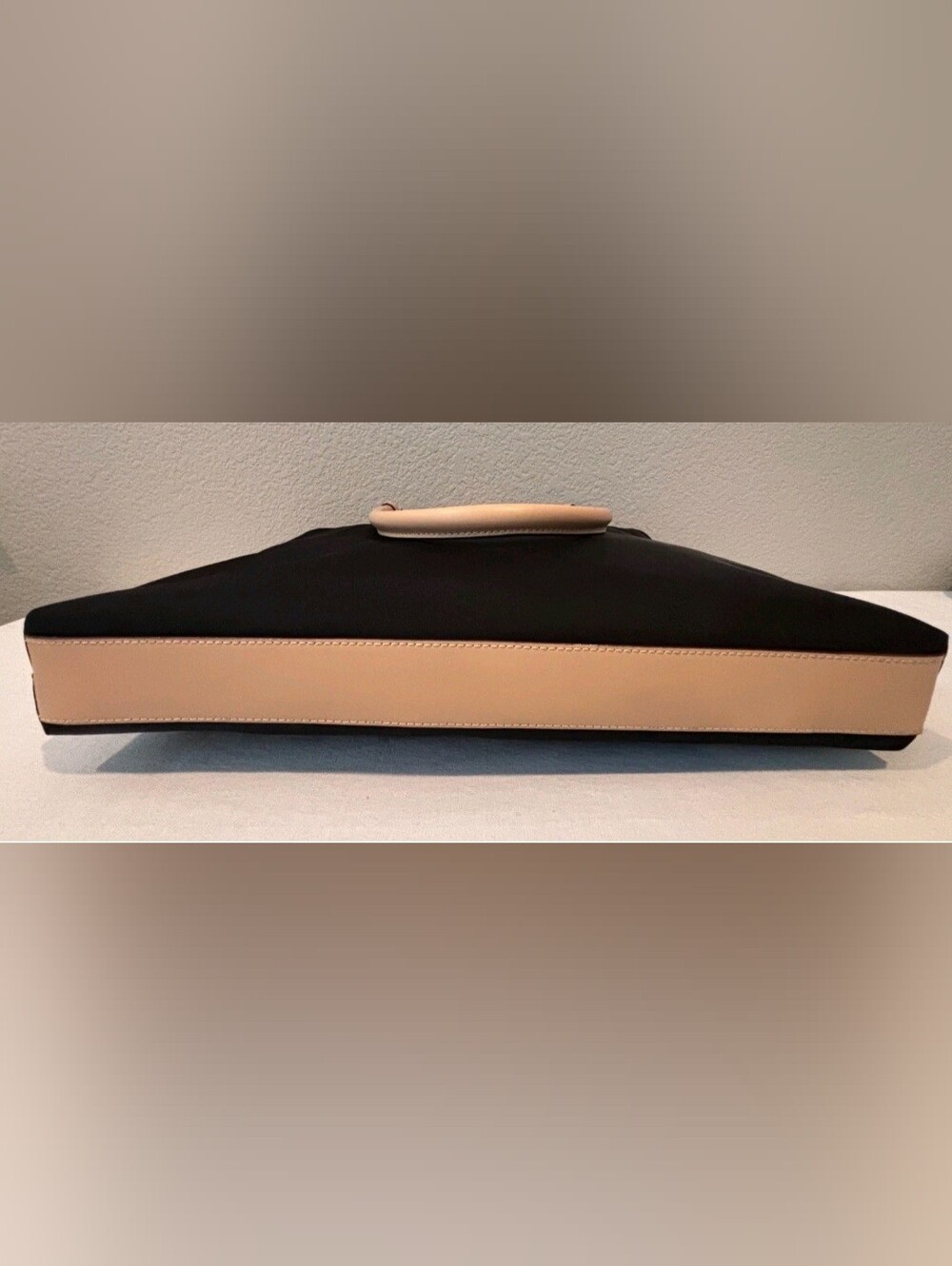 Kate Spade Kennedy Nylon Black 16” Laptop Shoulder Bag Black Tan Leather Handles - Picture 5 of 7